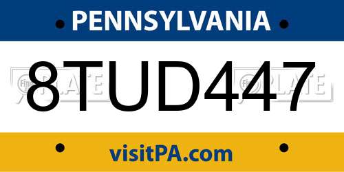 8TUD447 Pennsylvania License Plate