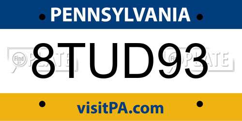 8TUD93 Pennsylvania License Plate