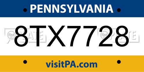 8TX7728 Pennsylvania License Plate