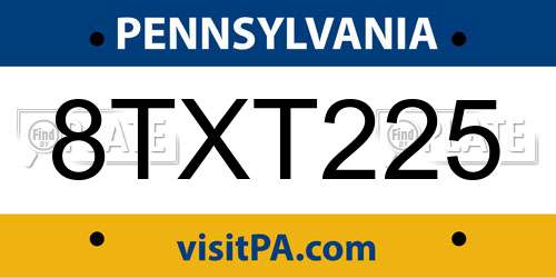 8TXT225 Pennsylvania License Plate