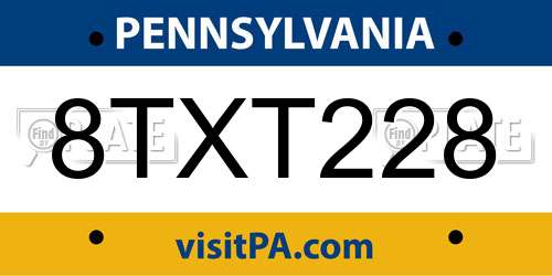8TXT228 Pennsylvania License Plate