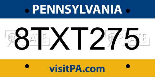 8TXT275 Pennsylvania License Plate