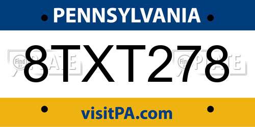 8TXT278 Pennsylvania License Plate