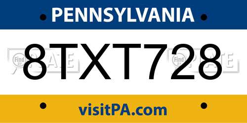 8TXT728 Pennsylvania License Plate