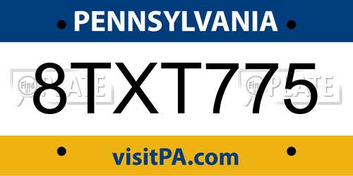 8TXT775 Pennsylvania License Plate