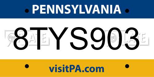8TYS903 Pennsylvania License Plate