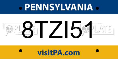 8TZI51 Pennsylvania License Plate