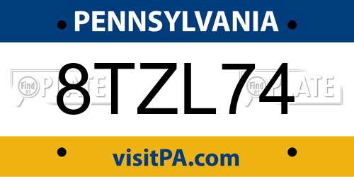 8TZL74 Pennsylvania License Plate