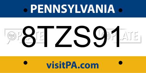 8TZS91 Pennsylvania License Plate