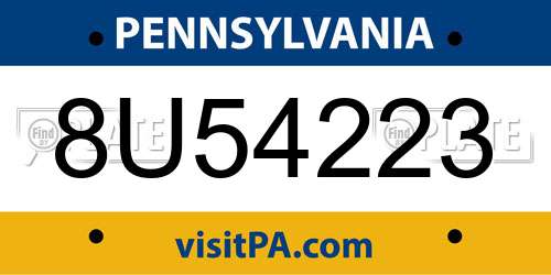 8U54223 Pennsylvania License Plate