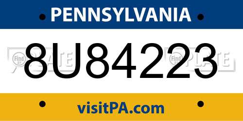 8U84223 Pennsylvania License Plate