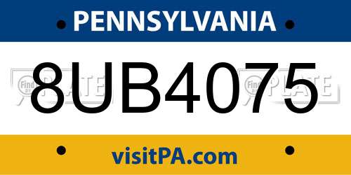 8UB4075 Pennsylvania License Plate