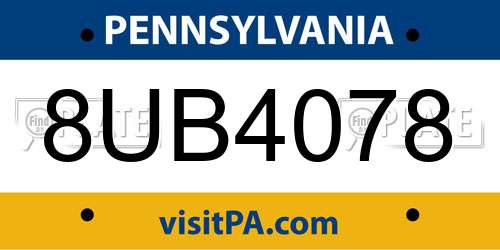 8UB4078 Pennsylvania License Plate