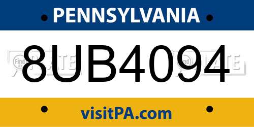 8UB4094 Pennsylvania License Plate
