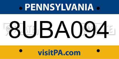 8UBA094 Pennsylvania License Plate
