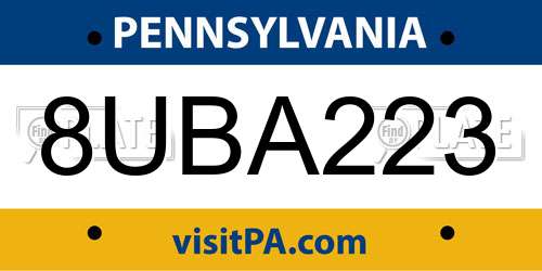8UBA223 Pennsylvania License Plate