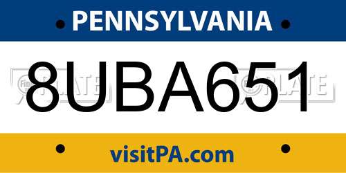 8UBA651 Pennsylvania License Plate