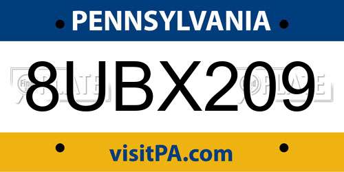 8UBX209 Pennsylvania License Plate