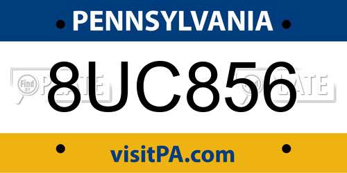 8UC856 Pennsylvania License Plate