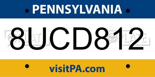 8UCD812 Pennsylvania License Plate