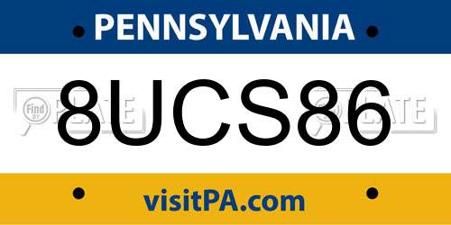 8UCS86 Pennsylvania License Plate