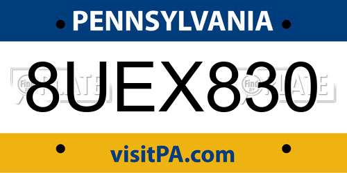 8UEX830 Pennsylvania License Plate