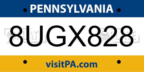 8UGX828 Pennsylvania License Plate