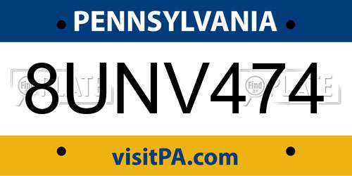 8UNV474 Pennsylvania License Plate
