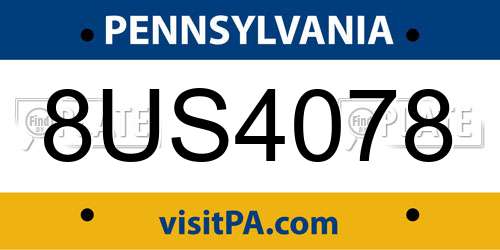 8US4078 Pennsylvania License Plate