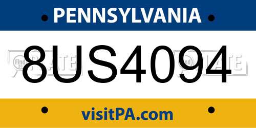 8US4094 Pennsylvania License Plate
