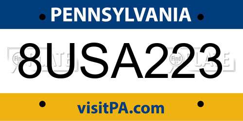 8USA223 Pennsylvania License Plate