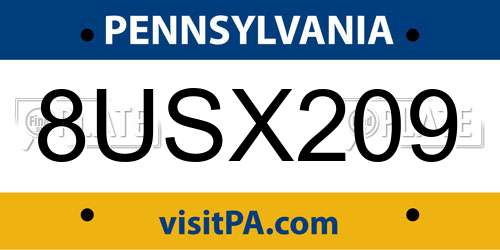 8USX209 Pennsylvania License Plate