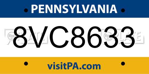 8VC8633 Pennsylvania License Plate