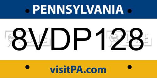8VDP128 Pennsylvania License Plate