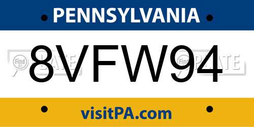 8VFW94 Pennsylvania License Plate
