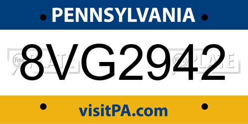 8VG2942 Pennsylvania License Plate