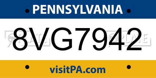 8VG7942 Pennsylvania License Plate