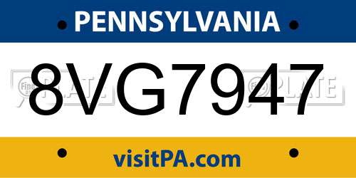 8VG7947 Pennsylvania License Plate