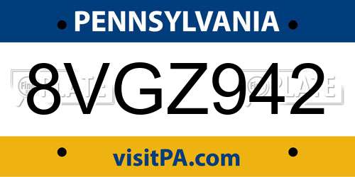 8VGZ942 Pennsylvania License Plate