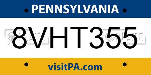 8VHT355 Pennsylvania License Plate