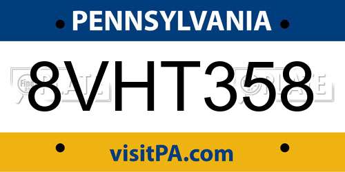 8VHT358 Pennsylvania License Plate