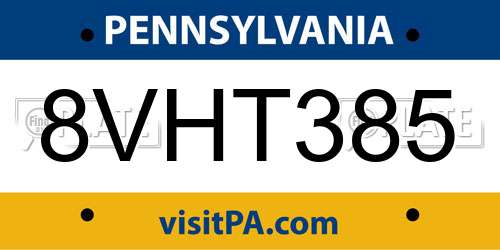 8VHT385 Pennsylvania License Plate