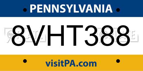 8VHT388 Pennsylvania License Plate