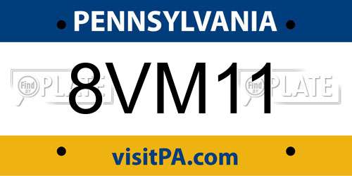 8VM11 Pennsylvania License Plate