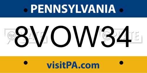 8VOW34 Pennsylvania License Plate