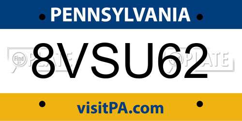 8VSU62 Pennsylvania License Plate