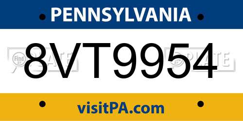 8VT9954 Pennsylvania License Plate