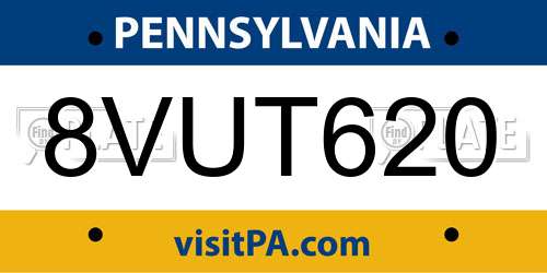 8VUT620 Pennsylvania License Plate