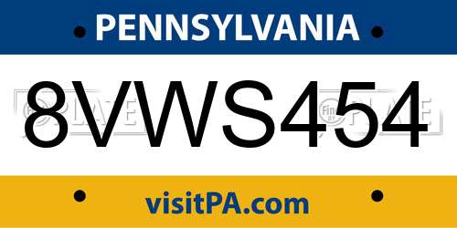 8VWS454 Pennsylvania License Plate