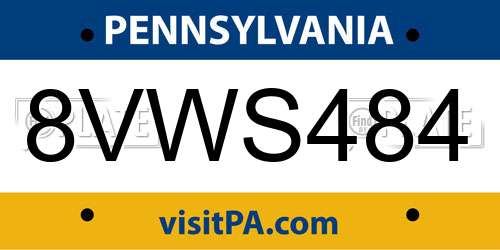 8VWS484 Pennsylvania License Plate